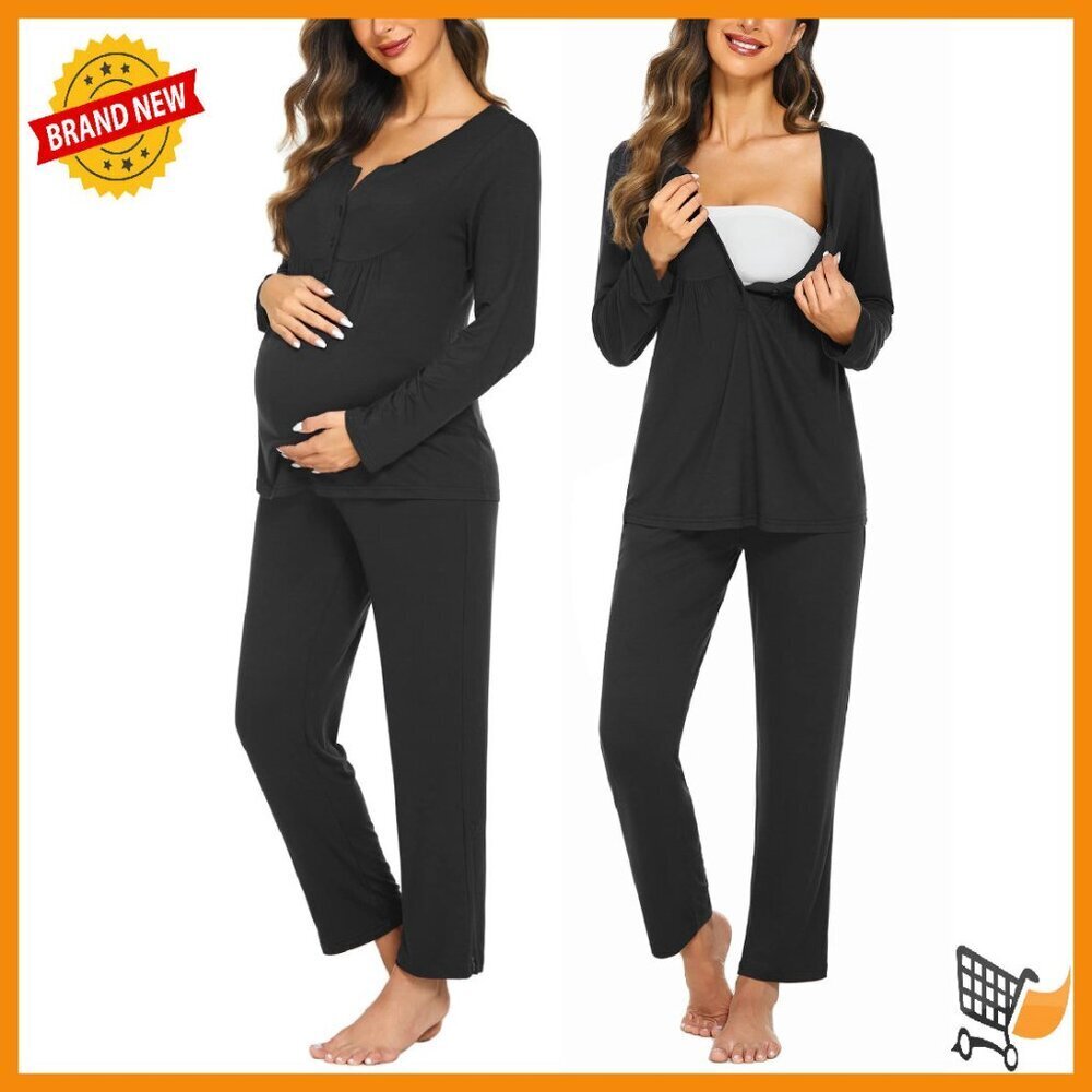 Maternity Nursing Pajama Set Long Sleeve Breastfeeding Sleepwear